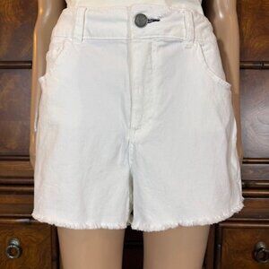 Copper Key White Denim Stretch Cotton Shorts Fringe Fray Hem